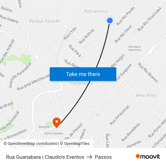 Rua Guanabara | Claudio's Eventos to Passos map