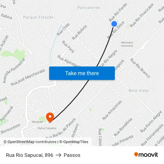 Rua Rio Sapucaí, 896 to Passos map