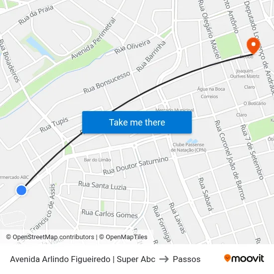 Avenida Arlindo Figueiredo | Super Abc to Passos map