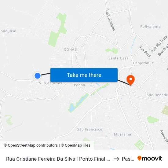 Rua Cristiane Ferreira Da Silva | Ponto Final De Vila Betinho to Passos map