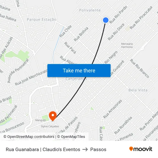 Rua Guanabara | Claudio's Eventos to Passos map