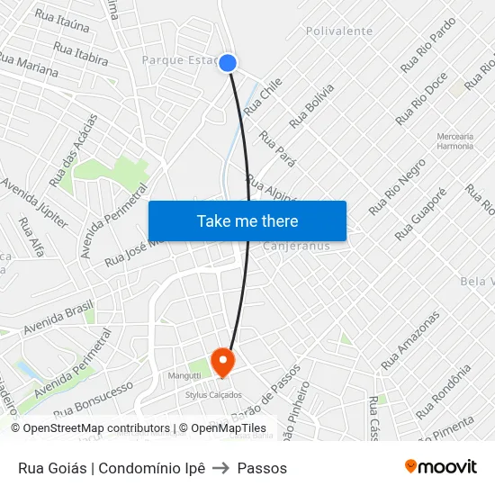 Rua Goiás | Condomínio Ipê to Passos map