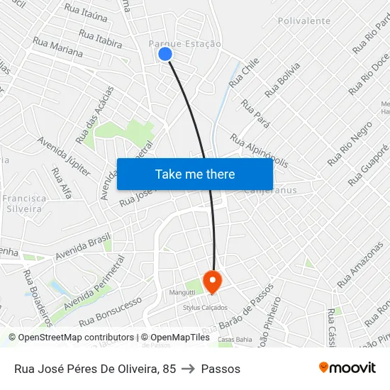 Rua José Péres De Oliveira, 85 to Passos map