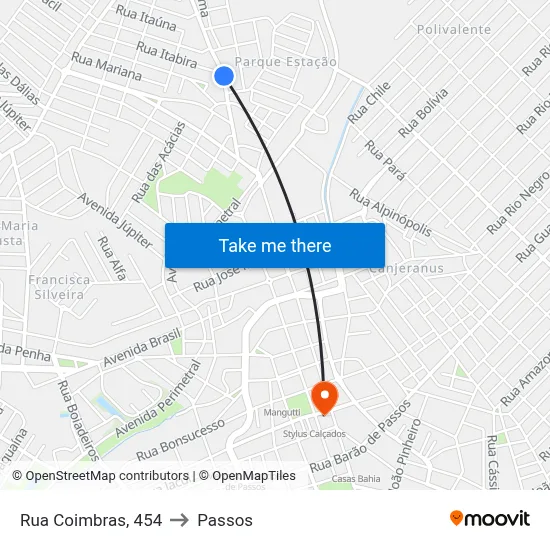 Rua Coimbras, 454 to Passos map