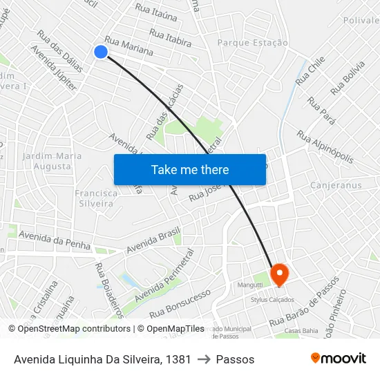 Avenida Liquinha Da Silveira, 1381 to Passos map