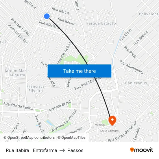 Rua Itabira | Entrefarma to Passos map