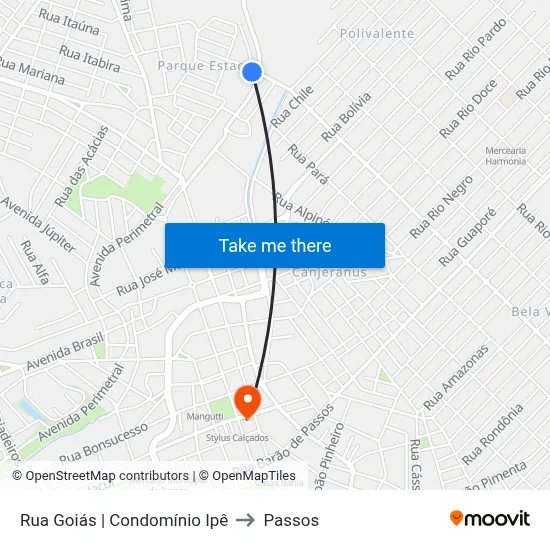 Rua Goiás | Condomínio Ipê to Passos map