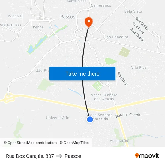 Rua Dos Carajás, 807 to Passos map