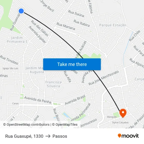 Rua Guaxupé, 1330 to Passos map