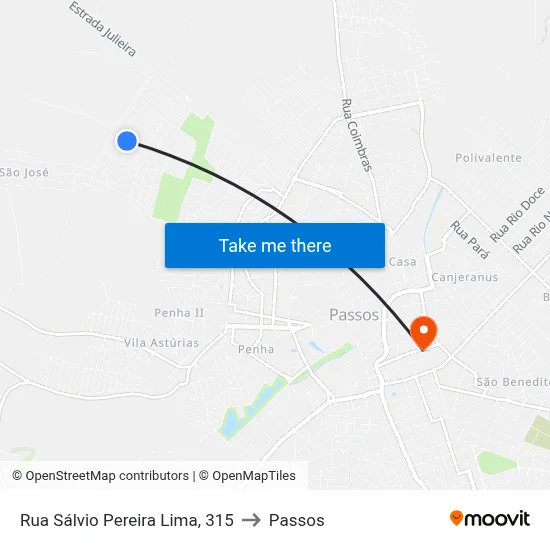 Rua Sálvio Pereira Lima, 315 to Passos map