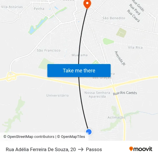 Rua Adélia Ferreira De Souza, 20 to Passos map