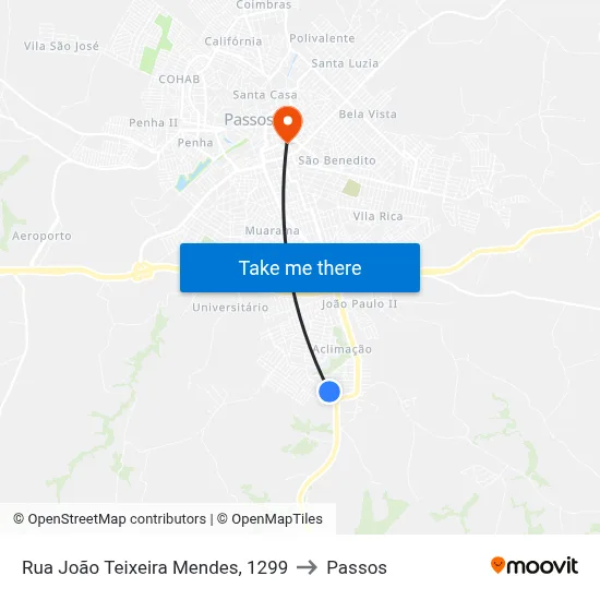 Rua João Teixeira Mendes, 1299 to Passos map