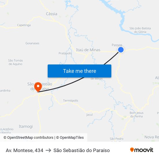 Av. Montese, 434 to São Sebastião do Paraíso map