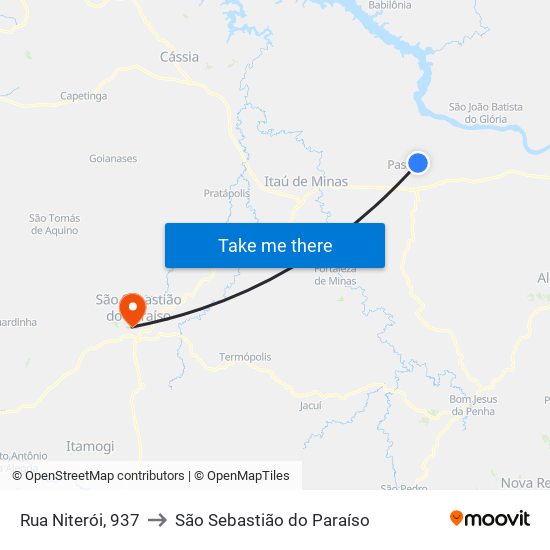 Rua Niterói, 937 to São Sebastião do Paraíso map