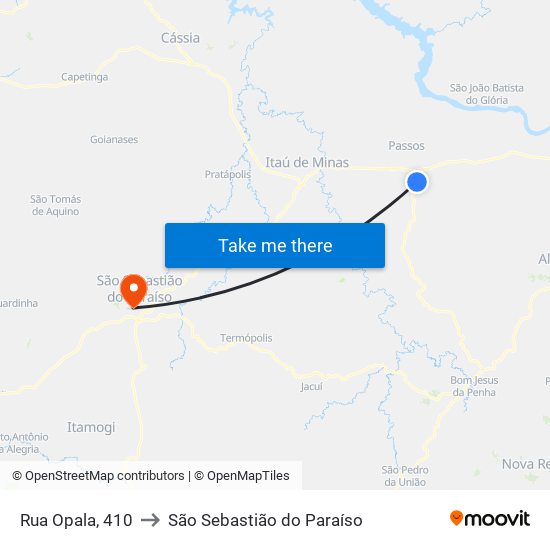 Rua Opala, 410 to São Sebastião do Paraíso map