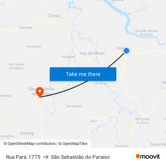 Rua Pará, 1775 to São Sebastião do Paraíso map