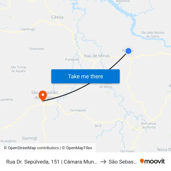 Rua Dr. Sepúlveda, 151 | Câmara Municipal De Passos - Sentido Jardim Aclimação to São Sebastião do Paraíso map