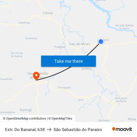 Estr. Do Bananal, 638 to São Sebastião do Paraíso map