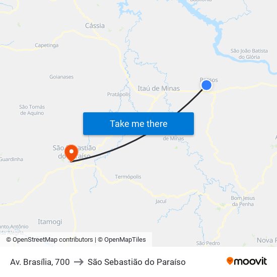 Av. Brasília, 700 to São Sebastião do Paraíso map