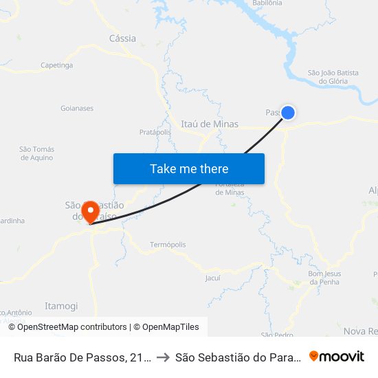 Rua Barão De Passos, 2110 to São Sebastião do Paraíso map