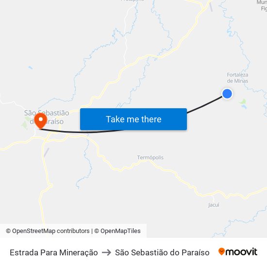 Estrada Para Mineração to São Sebastião do Paraíso map