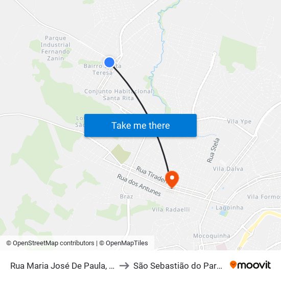 Rua Maria José De Paula, 455 to São Sebastião do Paraíso map