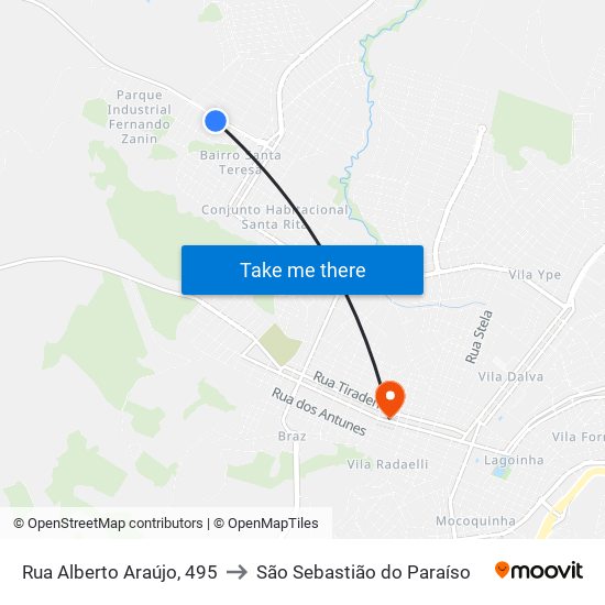 Rua Alberto Araújo, 495 to São Sebastião do Paraíso map