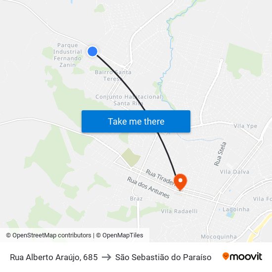 Rua Alberto Araújo, 685 to São Sebastião do Paraíso map