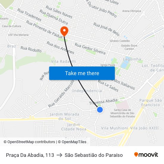 Praça Da Abadia, 113 to São Sebastião do Paraíso map