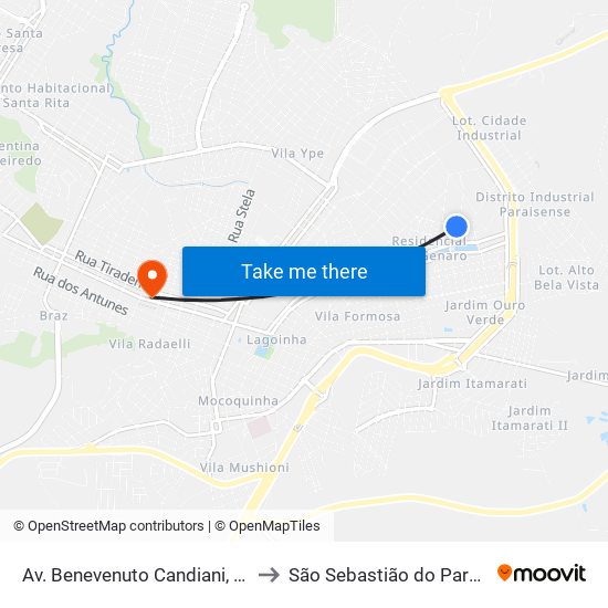 Av. Benevenuto Candiani, 410 to São Sebastião do Paraíso map
