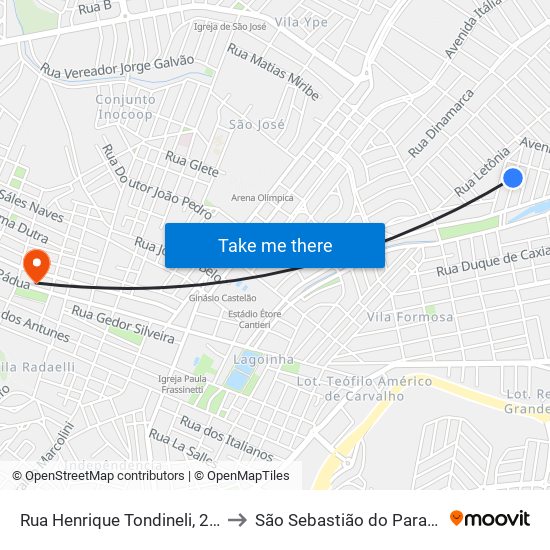 Rua Henrique Tondineli, 255 to São Sebastião do Paraíso map