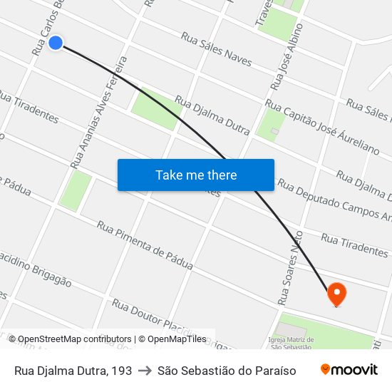 Rua Djalma Dutra, 193 to São Sebastião do Paraíso map