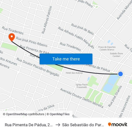 Rua Pimenta De Pádua, 2125 to São Sebastião do Paraíso map