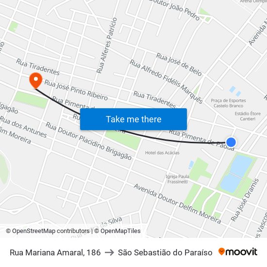 Rua Mariana Amaral, 186 to São Sebastião do Paraíso map