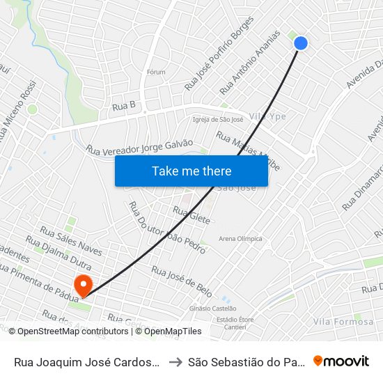 Rua Joaquim José Cardoso, 610 to São Sebastião do Paraíso map