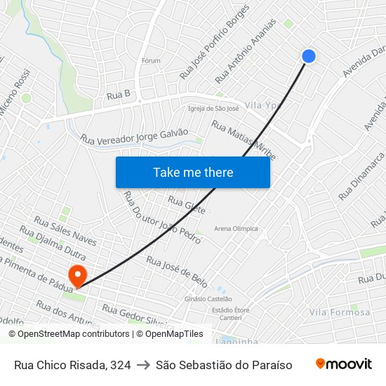 Rua Chico Risada, 324 to São Sebastião do Paraíso map