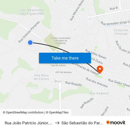 Rua João Patrício Júnior, 470 to São Sebastião do Paraíso map