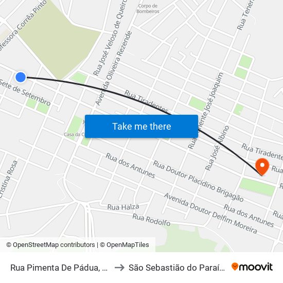 Rua Pimenta De Pádua, 30 to São Sebastião do Paraíso map