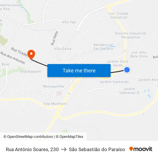 Rua Antônio Soares, 230 to São Sebastião do Paraíso map