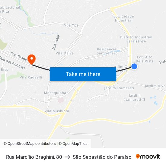 Rua Marcílio Braghini, 80 to São Sebastião do Paraíso map