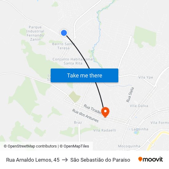 Rua Arnaldo Lemos, 45 to São Sebastião do Paraíso map