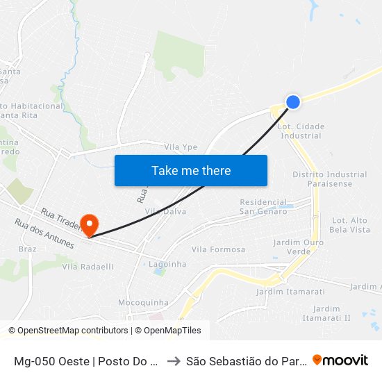 Mg-050 Oeste | Posto Do Trevo to São Sebastião do Paraíso map