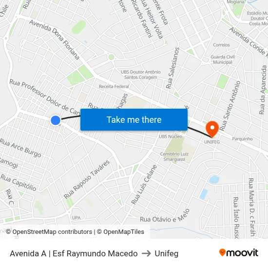 Avenida A | Esf Raymundo Macedo to Unifeg map