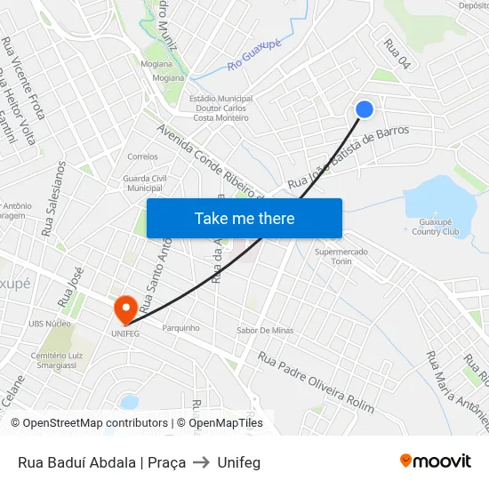 Rua Baduí Abdala | Praça to Unifeg map