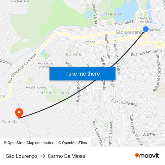 São Lourenço to Carmo De Minas map