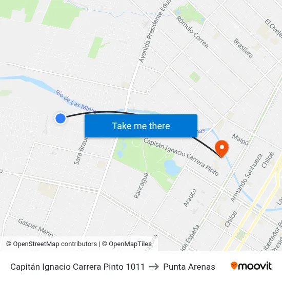 Capitán Ignacio Carrera Pinto 1011 to Punta Arenas map