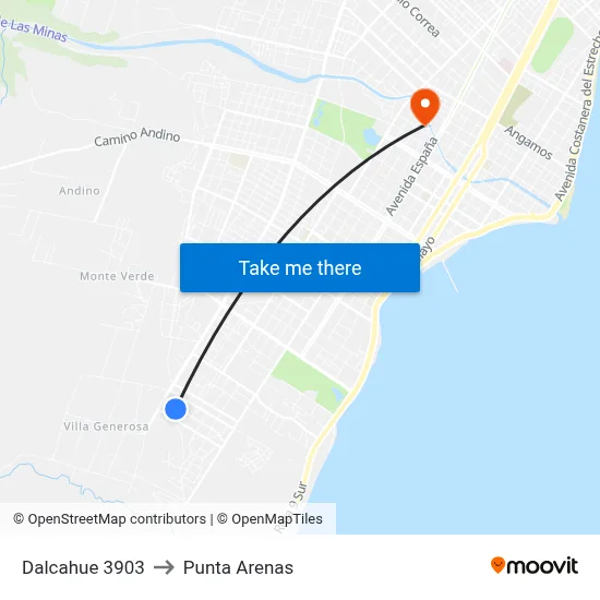 Dalcahue 3903 to Punta Arenas map