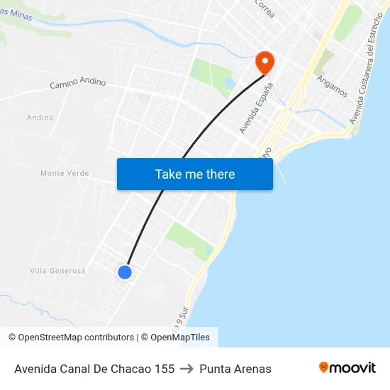 Avenida Canal De Chacao 155 to Punta Arenas map