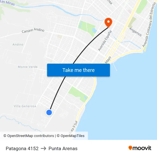 Patagona 4152 to Punta Arenas map