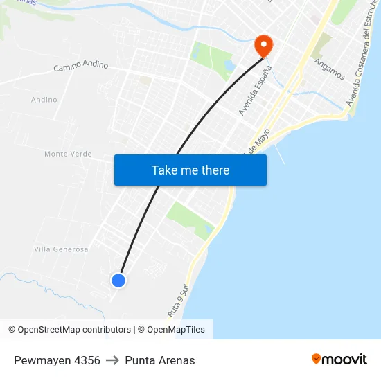 Pewmayen 4356 to Punta Arenas map